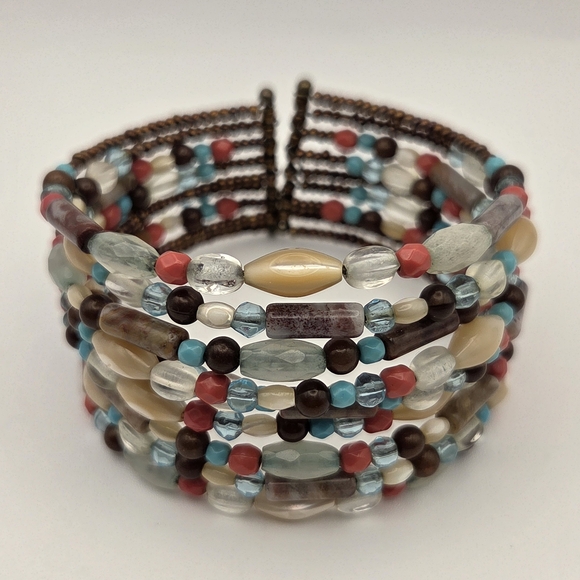 Unbranded Jewelry - Boho Beaded Bracelet Earthy Tones Flexible Colorful